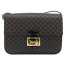 CELINE Macadam Canvas Horse Carriage Bag PVC Leather Black Gold Auth 182778V-13