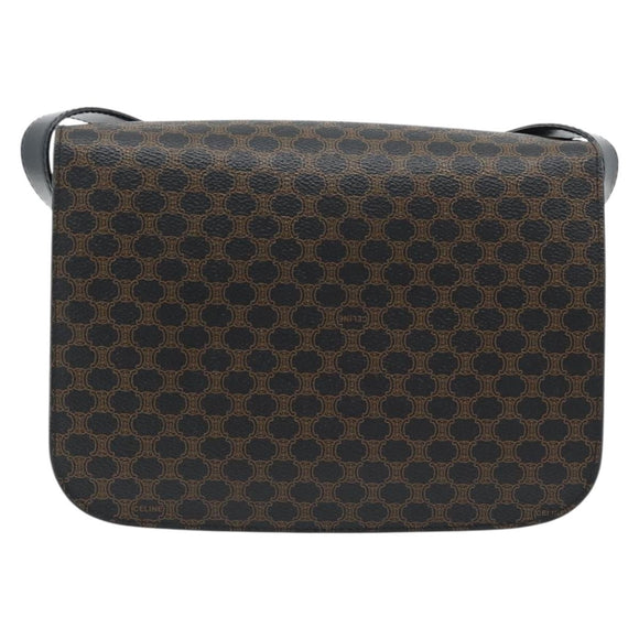 CELINE Macadam Canvas Horse Carriage Bag PVC Leather Black Gold Auth 182778V