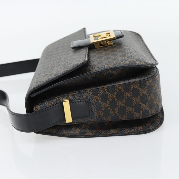CELINE Macadam Canvas Horse Carriage Bag PVC Leather Black Gold Auth 182778V