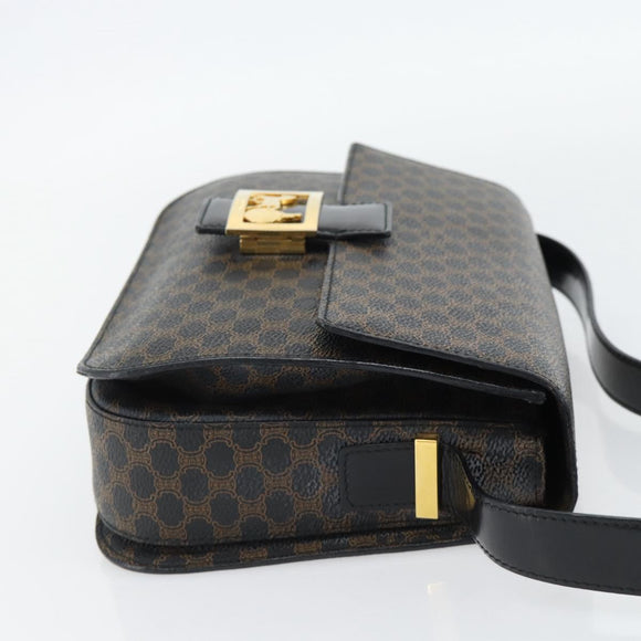 CELINE Macadam Canvas Horse Carriage Bag PVC Leather Black Gold Auth 182778V