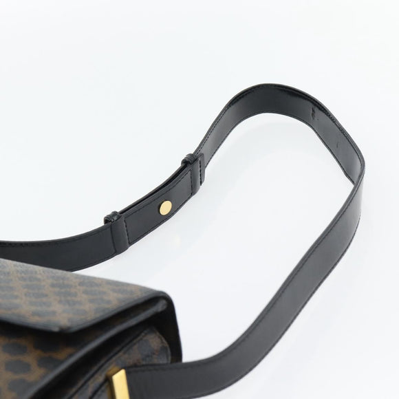 CELINE Macadam Canvas Horse Carriage Bag PVC Leather Black Gold Auth 182778V