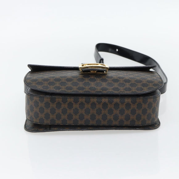 CELINE Macadam Canvas Horse Carriage Bag PVC Leather Black Gold Auth 182778V