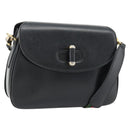 GUCCI Web Sherry Line Shoulder Bag Leather Black Gold Red Auth 182780A-1