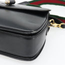 GUCCI Web Sherry Line Shoulder Bag Leather Black Gold Red Auth 182780A-9