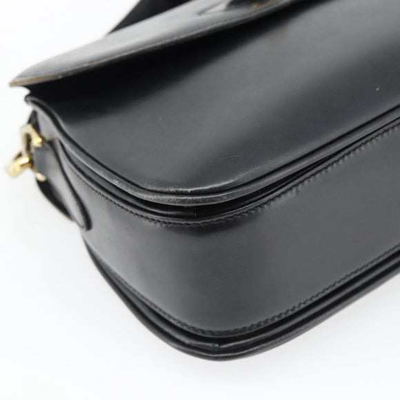 GUCCI Web Sherry Line Shoulder Bag Leather Black Gold Red Auth 182780A