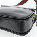 GUCCI Web Sherry Line Shoulder Bag Leather Black Gold Red Auth 182780A-15