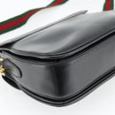 GUCCI Web Sherry Line Shoulder Bag Leather Black Gold Red Auth 182780A-16