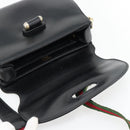 GUCCI Web Sherry Line Shoulder Bag Leather Black Gold Red Auth 182780A-10