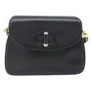 GUCCI Web Sherry Line Shoulder Bag Leather Black Gold Red Auth 182780A-13