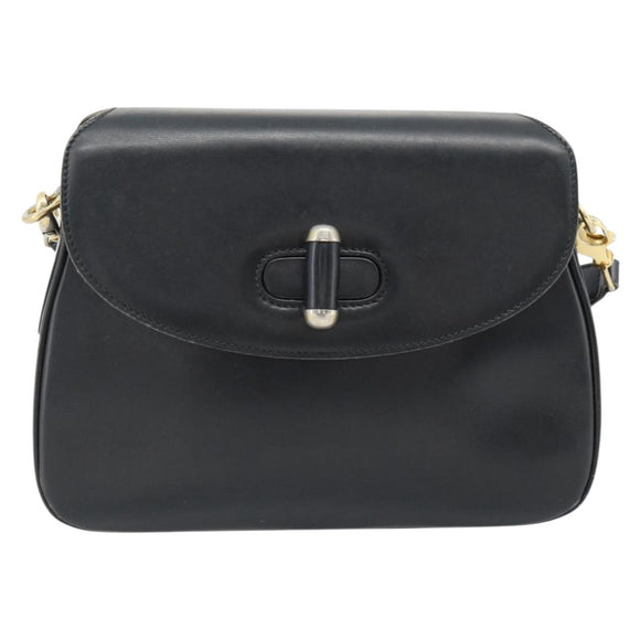 GUCCI Web Sherry Line Shoulder Bag Leather Black Gold Red Auth 182780A
