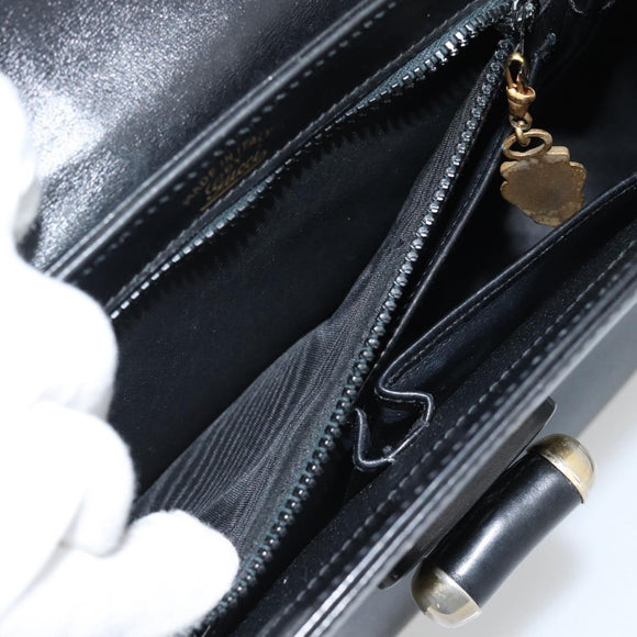 GUCCI Web Sherry Line Shoulder Bag Leather Black Gold Red Auth 182780A