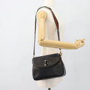 GUCCI Web Sherry Line Shoulder Bag Leather Black Gold Red Auth 182780A-23