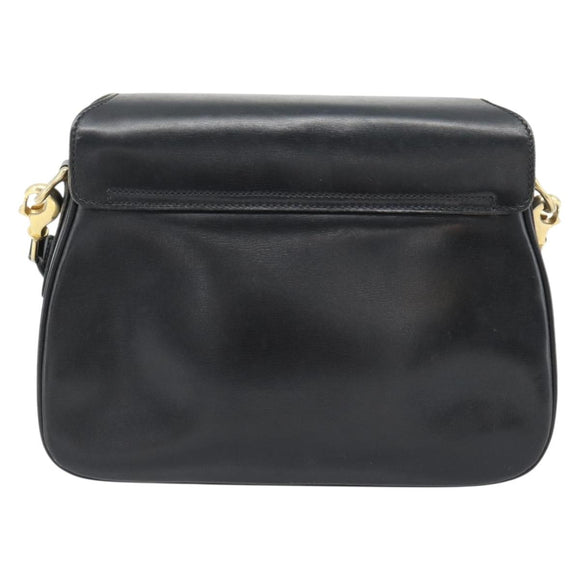 GUCCI Web Sherry Line Shoulder Bag Leather Black Gold Red Auth 182780A