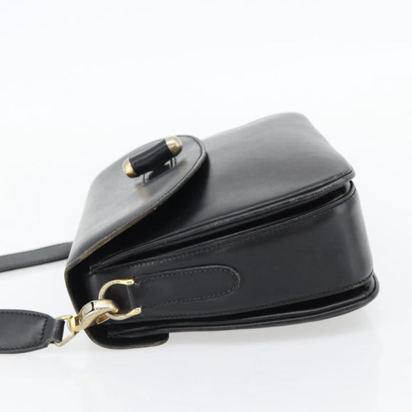 GUCCI Web Sherry Line Shoulder Bag Leather Black Gold Red Auth 182780A