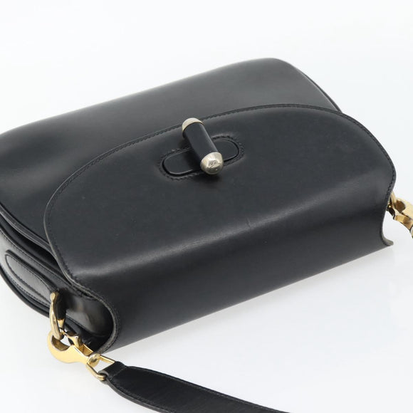 GUCCI Web Sherry Line Shoulder Bag Leather Black Gold Red Auth 182780A