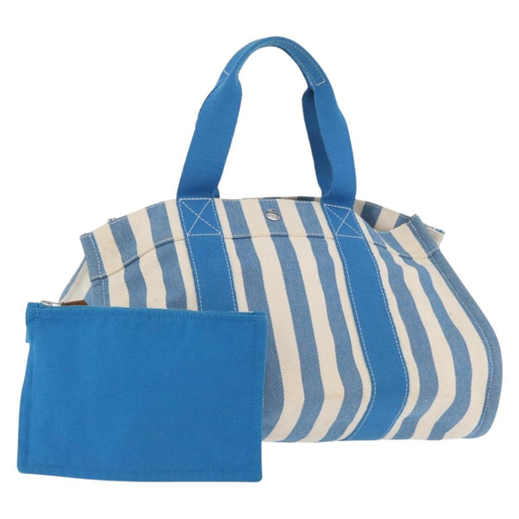 HERMES Cannes MM Hand Bag Canvas Blue Silver Auth 182782A