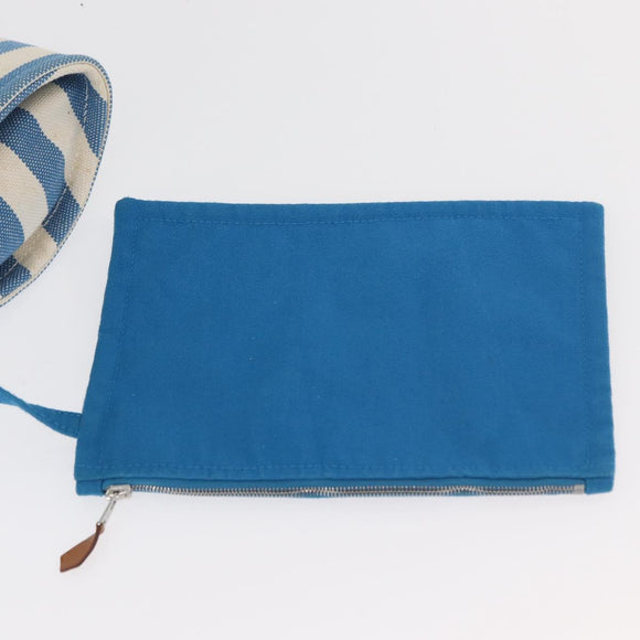 HERMES Cannes MM Hand Bag Canvas Blue Silver Auth 182782A