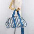 HERMES Cannes MM Hand Bag Canvas Blue Silver Auth 182782A-24