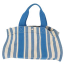 HERMES Cannes MM Hand Bag Canvas Blue Silver Auth 182782A-3