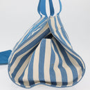 HERMES Cannes MM Hand Bag Canvas Blue Silver Auth 182782A-4