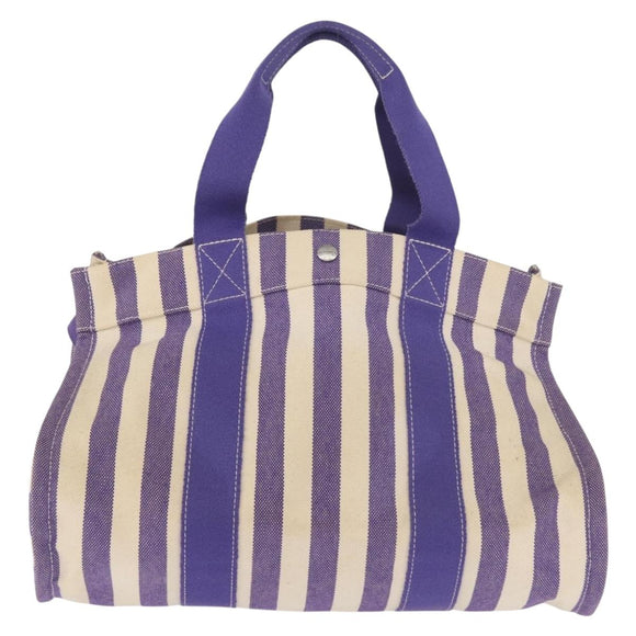 HERMES Cannes MM Hand Bag Canvas Purple Silver Auth 182783A