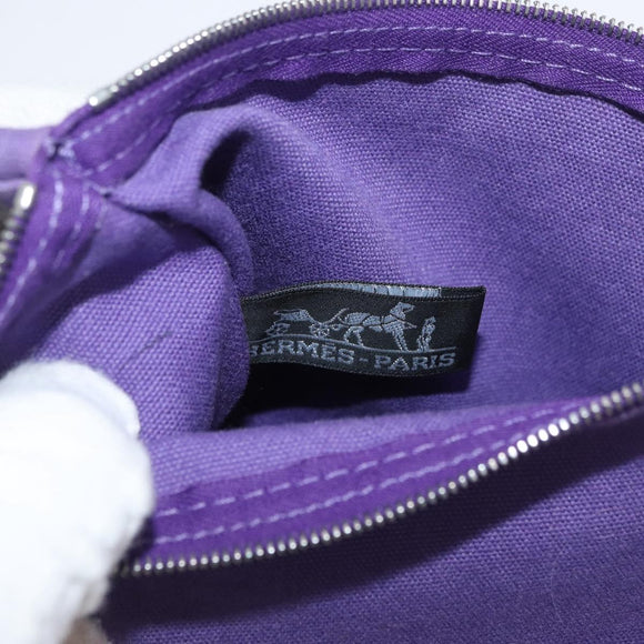 HERMES Cannes MM Hand Bag Canvas Purple Silver Auth 182783A
