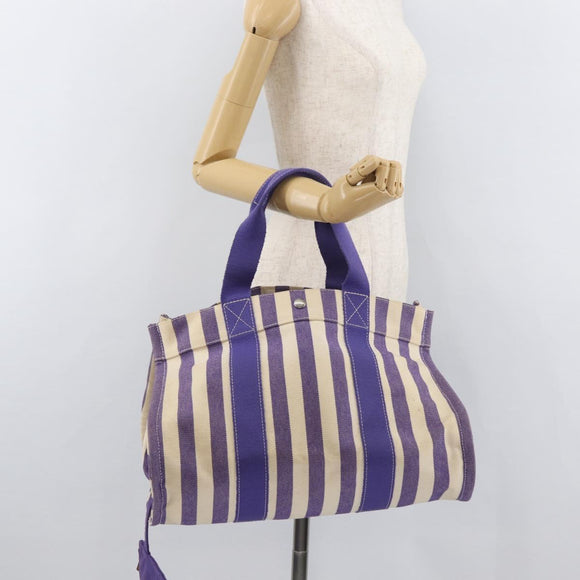 HERMES Cannes MM Hand Bag Canvas Purple Silver Auth 182783A