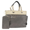 CHANEL Paris Biarritz MM Tote Bag Coated Canvas Silver CC Auth 182784-1
