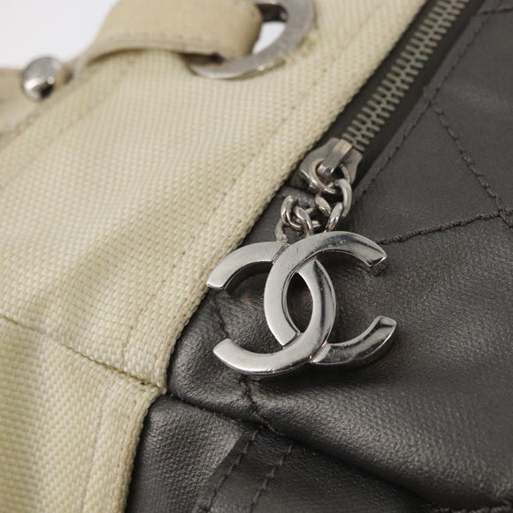 CHANEL Paris Biarritz MM Tote Bag Coated Canvas Silver CC Auth 182784