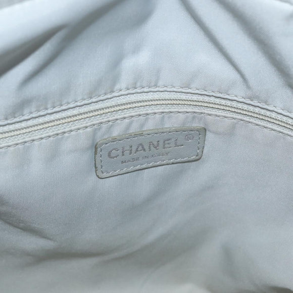 CHANEL Paris Biarritz MM Tote Bag Coated Canvas Silver CC Auth 182784