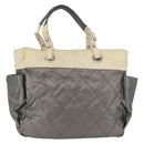 CHANEL Paris Biarritz MM Tote Bag Coated Canvas Silver CC Auth 182784-2
