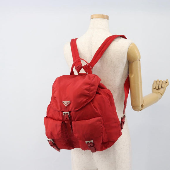 PRADA Backpack Nylon Red Silver Auth 182785A