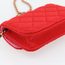 CHANEL Chain Mini Matelasse 12 Umhängetasche Baumwolle Rot Gold CC Auth 182786SM-17