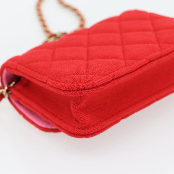 CHANEL Chain Mini Matelasse 12 Umhängetasche Baumwolle Rot Gold CC Auth 182786SM