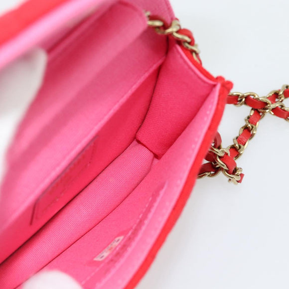 CHANEL Chain Mini Matelasse 12 Umhängetasche Baumwolle Rot Gold CC Auth 182786SM