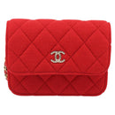 CHANEL Chain Mini Matelasse 12 Umhängetasche Baumwolle Rot Gold CC Auth 182786SM-13