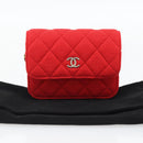 CHANEL Chain Mini Matelasse 12 Umhängetasche Baumwolle Rot Gold CC Auth 182786SM-12