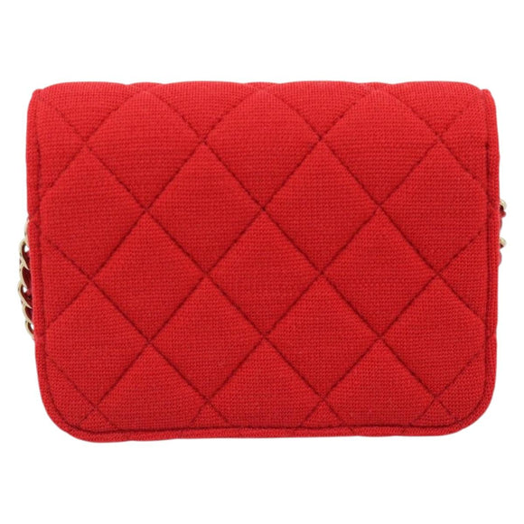 CHANEL Chain Mini Matelasse 12 Umhängetasche Baumwolle Rot Gold CC Auth 182786SM