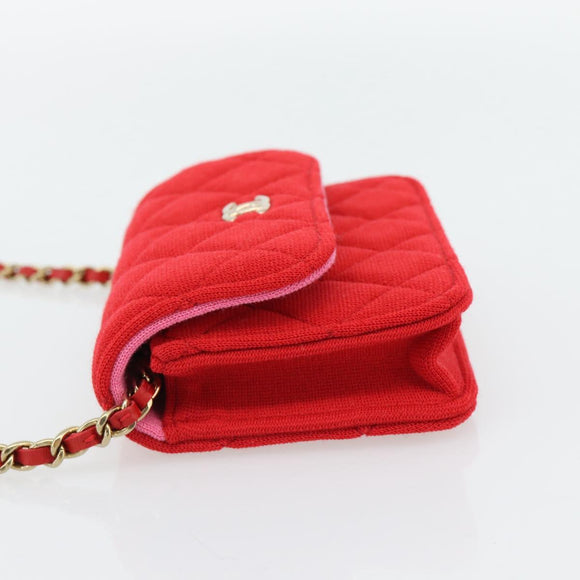 CHANEL Chain Mini Matelasse 12 Umhängetasche Baumwolle Rot Gold CC Auth 182786SM