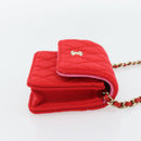 CHANEL Chain Mini Matelasse 12 Umhängetasche Baumwolle Rot Gold CC Auth 182786SM-4