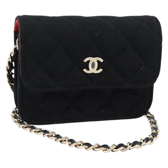 CHANEL Chain Mini Matelasse 12 Shoulder Bag Cotton Black Gold CC Auth 182787SM