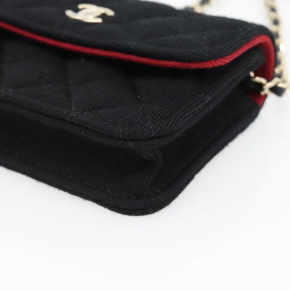CHANEL Chain Mini Matelasse 12 Shoulder Bag Cotton Black Gold CC Auth 182787SM