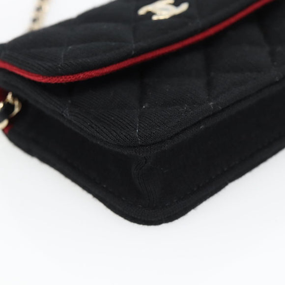 CHANEL Chain Mini Matelasse 12 Shoulder Bag Cotton Black Gold CC Auth 182787SM