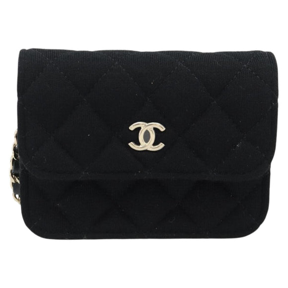 CHANEL Chain Mini Matelasse 12 Shoulder Bag Cotton Black Gold CC Auth 182787SM