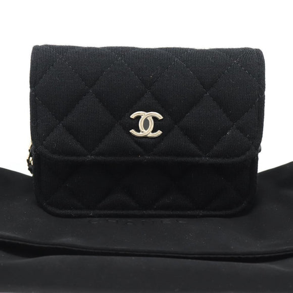 CHANEL Chain Mini Matelasse 12 Shoulder Bag Cotton Black Gold CC Auth 182787SM