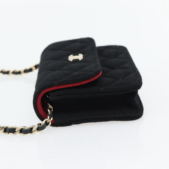 CHANEL Chain Mini Matelasse 12 Shoulder Bag Cotton Black Gold CC Auth 182787SM