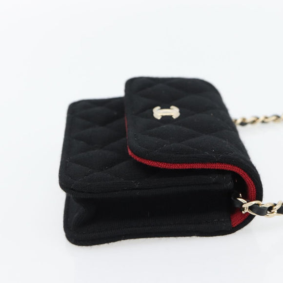 CHANEL Chain Mini Matelasse 12 Shoulder Bag Cotton Black Gold CC Auth 182787SM
