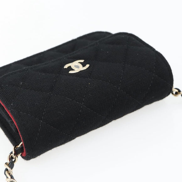 CHANEL Chain Mini Matelasse 12 Shoulder Bag Cotton Black Gold CC Auth 182787SM