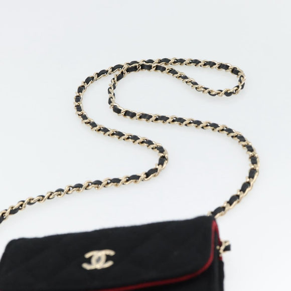 CHANEL Chain Mini Matelasse 12 Shoulder Bag Cotton Black Gold CC Auth 182787SM