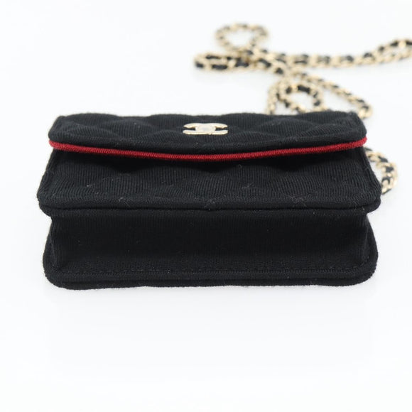 CHANEL Chain Mini Matelasse 12 Shoulder Bag Cotton Black Gold CC Auth 182787SM